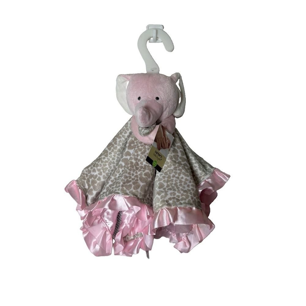 NWT Retired Carter's Light Pink Elephant Cheetah Lovey w/ Satin Trim Plush HTF